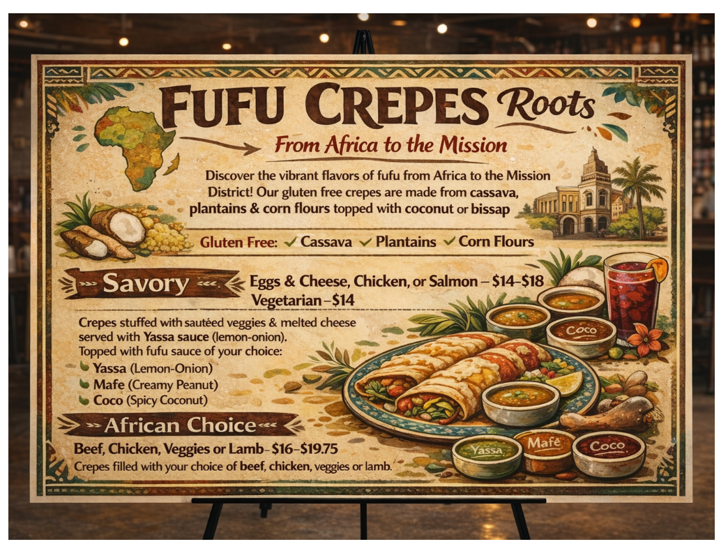 Fufu crepes — from Africa to the Mission menu board