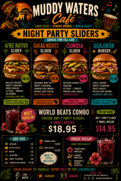 Night party sliders — live music, karaoke & dancing at Muddy Waters